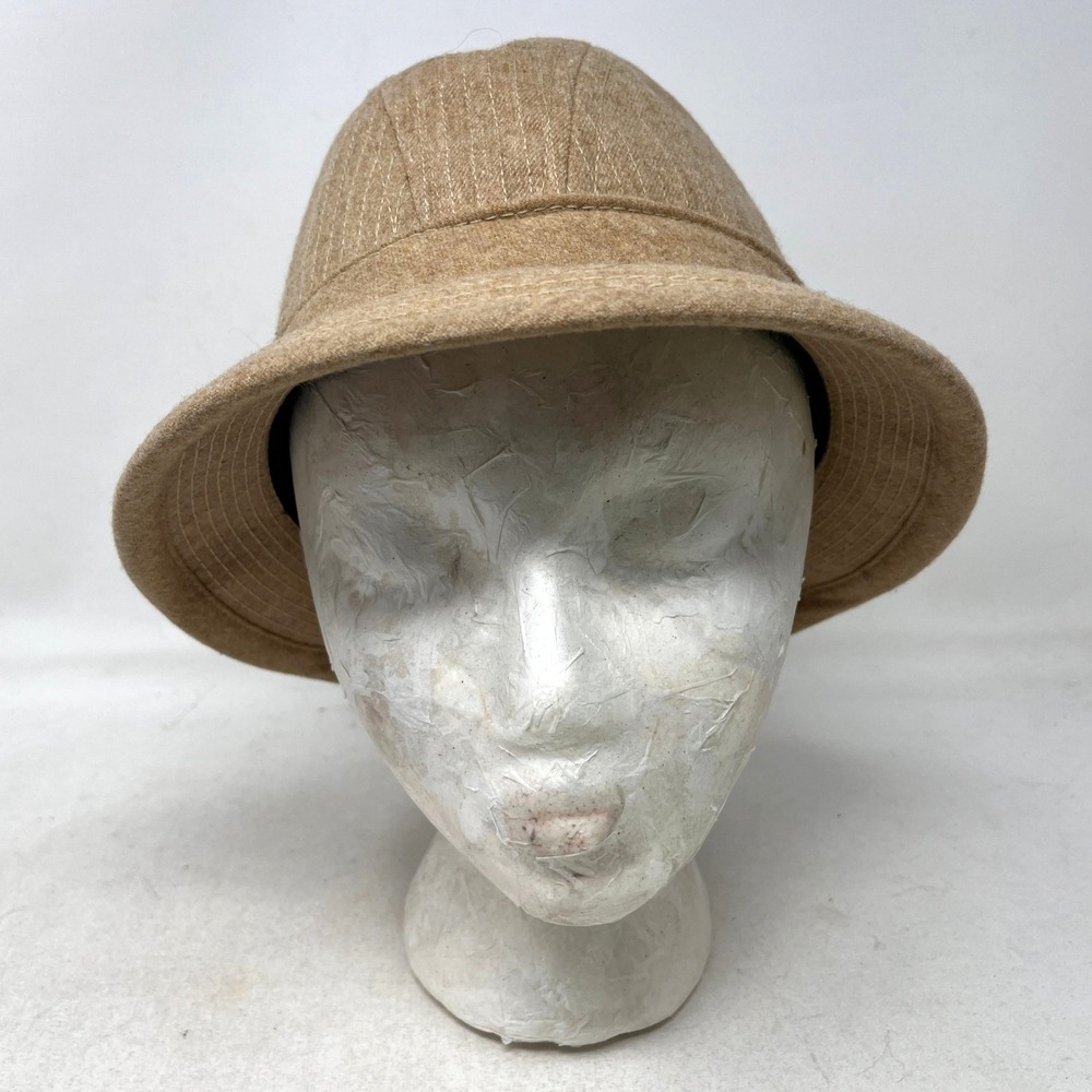Vintage Pendleton Fedora Womens‎ Tan Beige Wool Bucket Hat Sz 7 Pinstripe Preppy